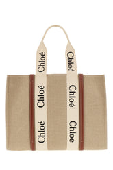 Cappuccino linen large Woody shopping bag -  | High Quality Luxury Handbag Shop