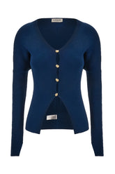 Petrol blue in stretch wool blend cardigan -  | High Quality Luxury Handbag Shop