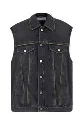 Dark grey denim sleeveless oversize jacket -  | High Quality Luxury Handbag Shop