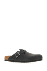 Charcoal leather Boston slippers -  | High Quality Luxury Handbag Shop