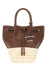 Two-tone rafia and leather shopping bag -  | High Quality Luxury Handbag Shop