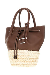 Two-tone rafia and leather shopping bag -  | High Quality Luxury Handbag Shop