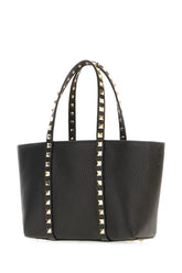 Black leather small Rockstud shopping bag -  | High Quality Luxury Handbag Shop