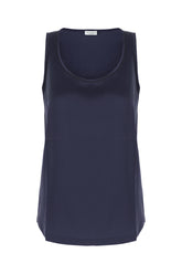 Navy blue stretch silk top -  | High Quality Luxury Handbag Shop