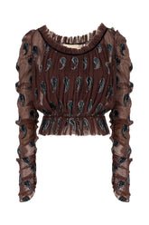 Chocolate silk blend top -  | High Quality Luxury Handbag Shop