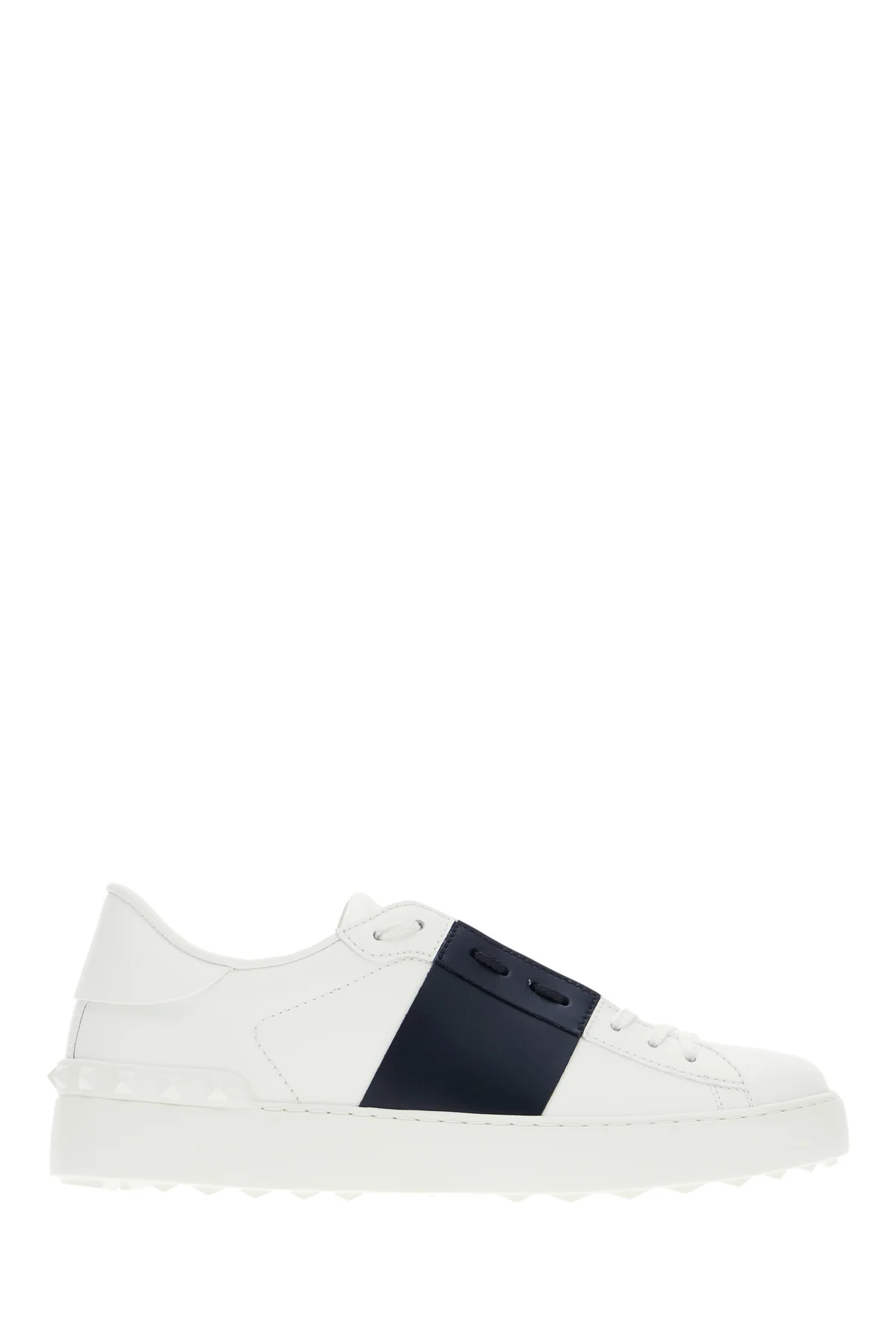 Sneakers Open in pelle bianca con banda blu navy -  | High Quality Luxury Handbag Shop