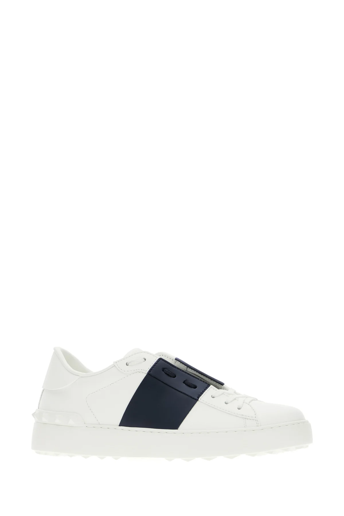 Sneakers Open in pelle bianca con banda blu navy -  | High Quality Luxury Handbag Shop