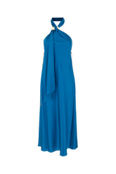 Petrol blue stretch silk long dress -  | High Quality Luxury Handbag Shop
