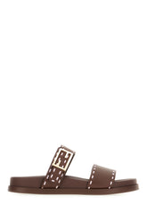 Chocolate leather Fendi Feel slippers -  | High Quality Luxury Handbag Shop