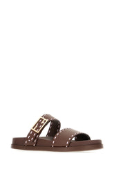Chocolate leather Fendi Feel slippers -  | High Quality Luxury Handbag Shop