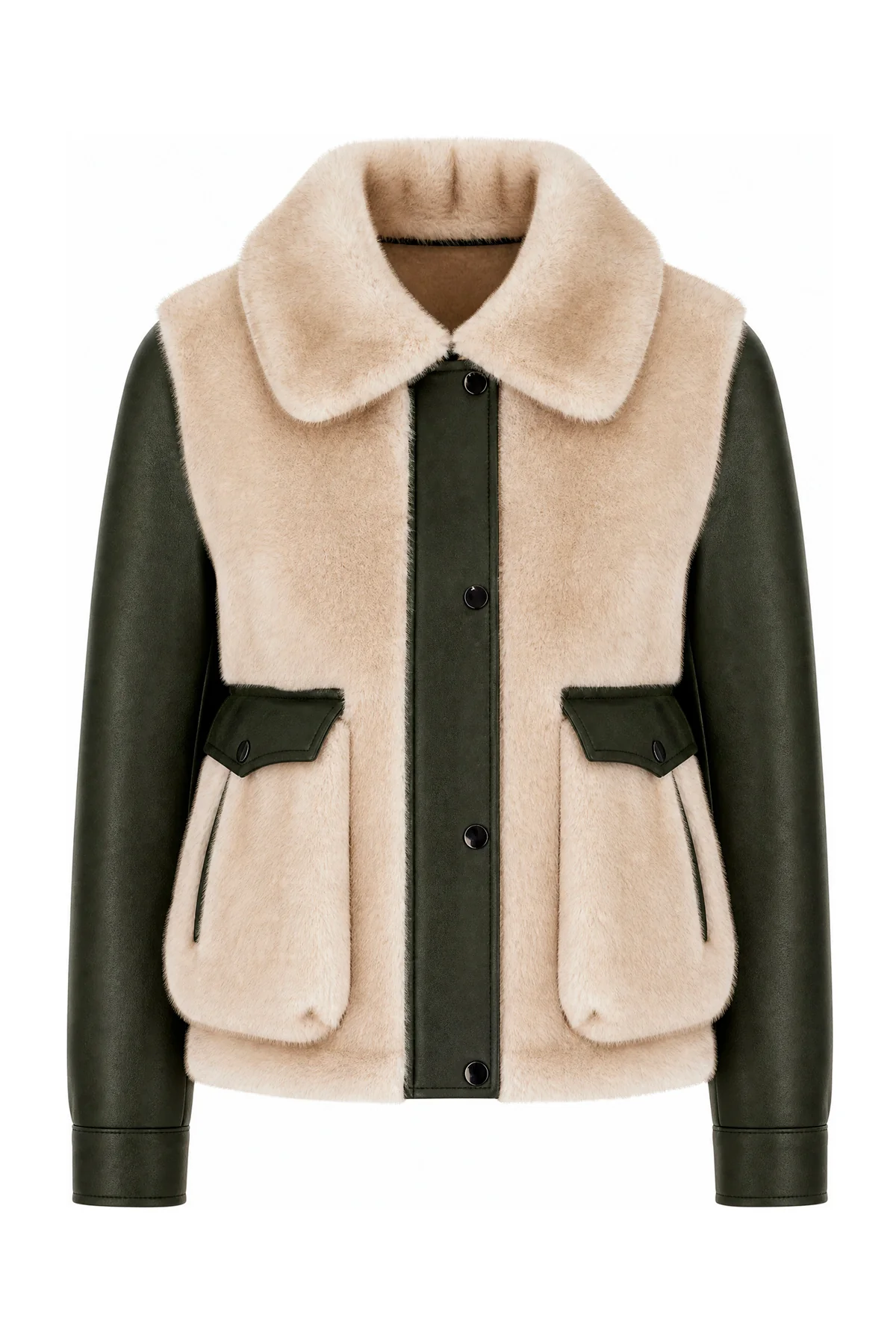 Khaki green eco shearling reversible jacket -  | High Quality Luxury Handbag Shop