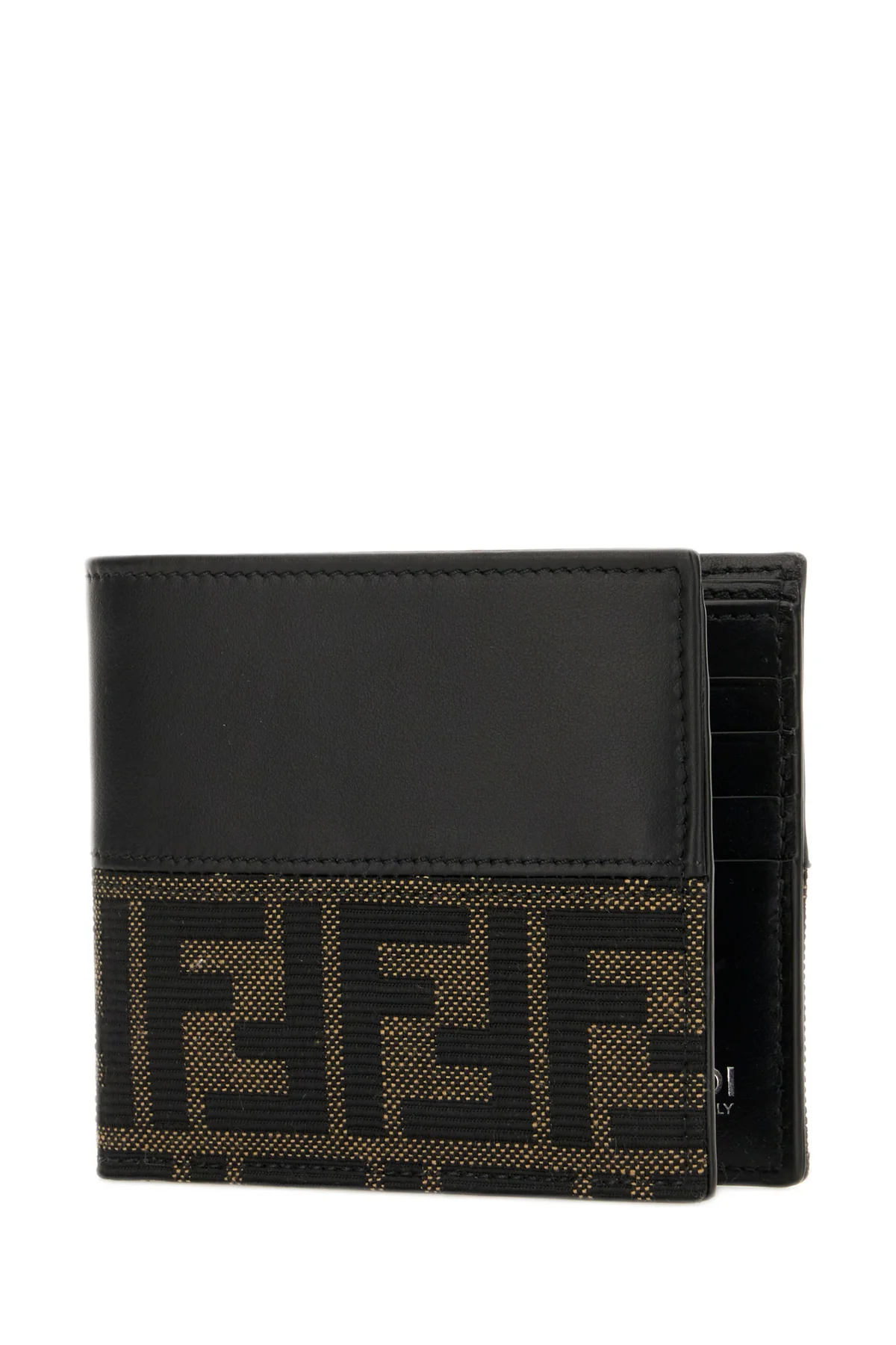Dark brown leather and fabric wallet -  | High Quality Luxury Handbag Shop