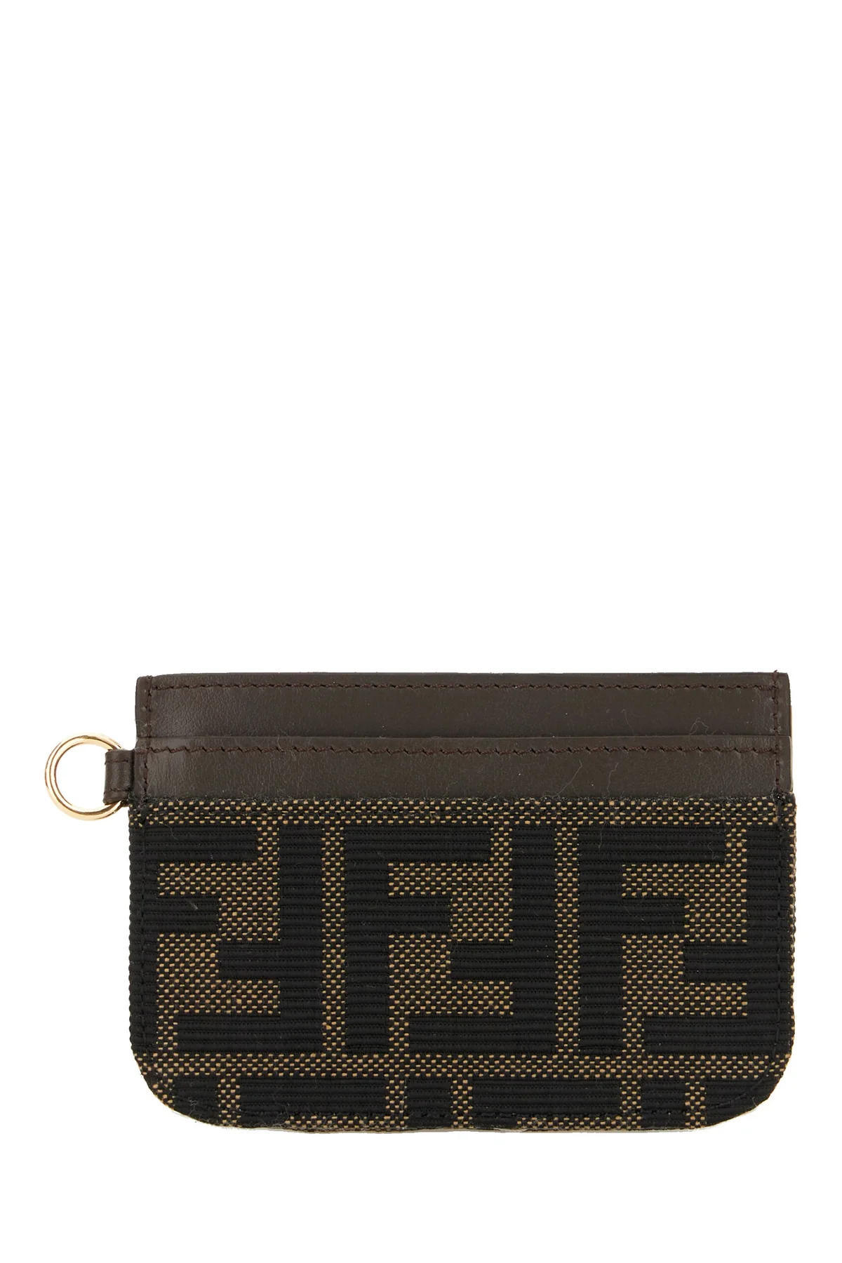 Dark brown leather and fabric card holder -  | High Quality Luxury Handbag Shop
